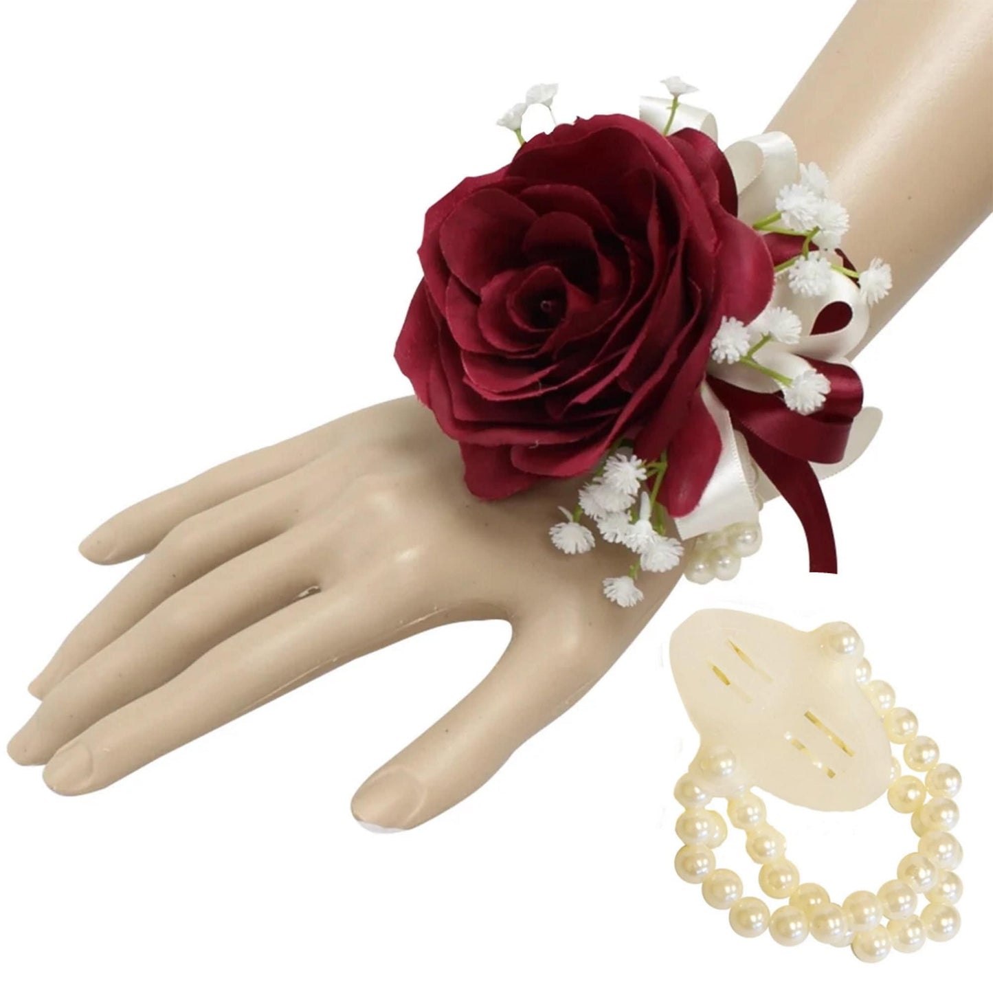 Elegant Burgundy & Ivory Wrist Corsage - Perfect for Weddings, Proms & More