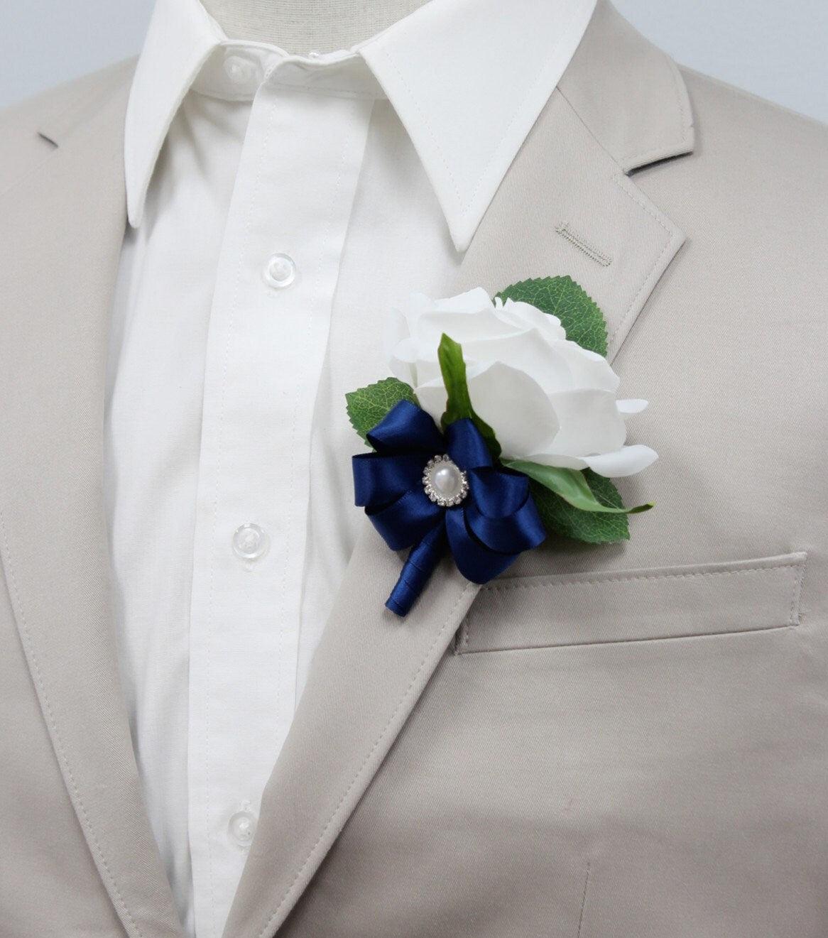 Luxury Real Touch Rose Boutonniere & Corsage Set - Customizable Ribbon | White, Ivory, Red