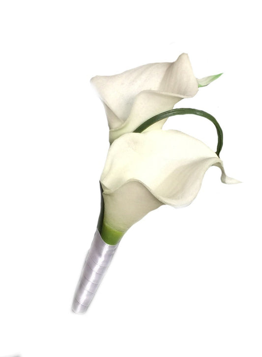 Customizable Real Touch Calla Lily Boutonniere with Optional Ribbon Color