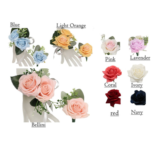 Luxurious Life-Like Rose Corsage & Boutonniere Set – Choose Your Color