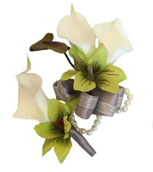 Sophisticated Calla Lily & Orchid Wedding Set - Wrist Corsage & Boutonniere