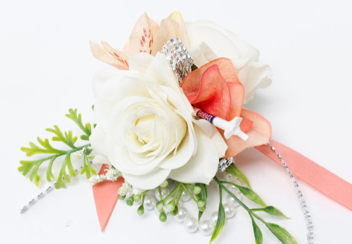 Sophisticated Artificial Rose Corsage & Boutonniere Set with Crystal Embellishments
