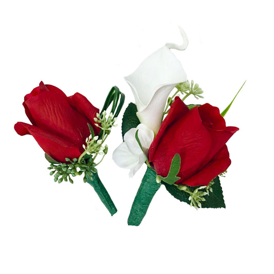 Elegant Real-Touch Artificial Calla Lily and Rose Boutonniere with Pin