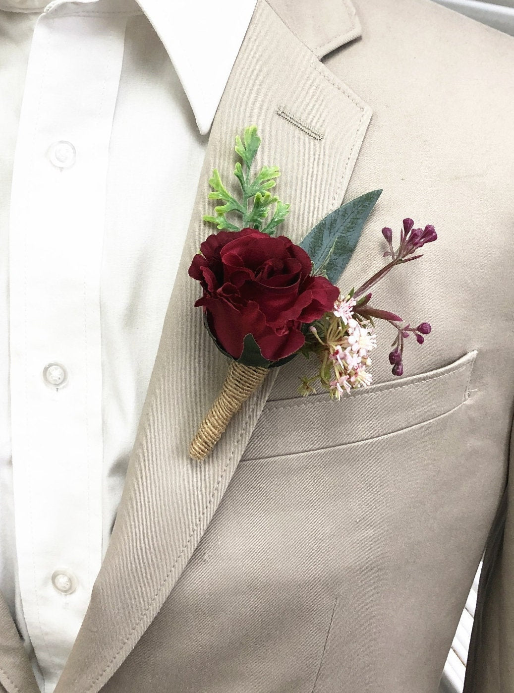 Elegant Pink & Burgundy Faux Rose Corsage and Boutonniere Set