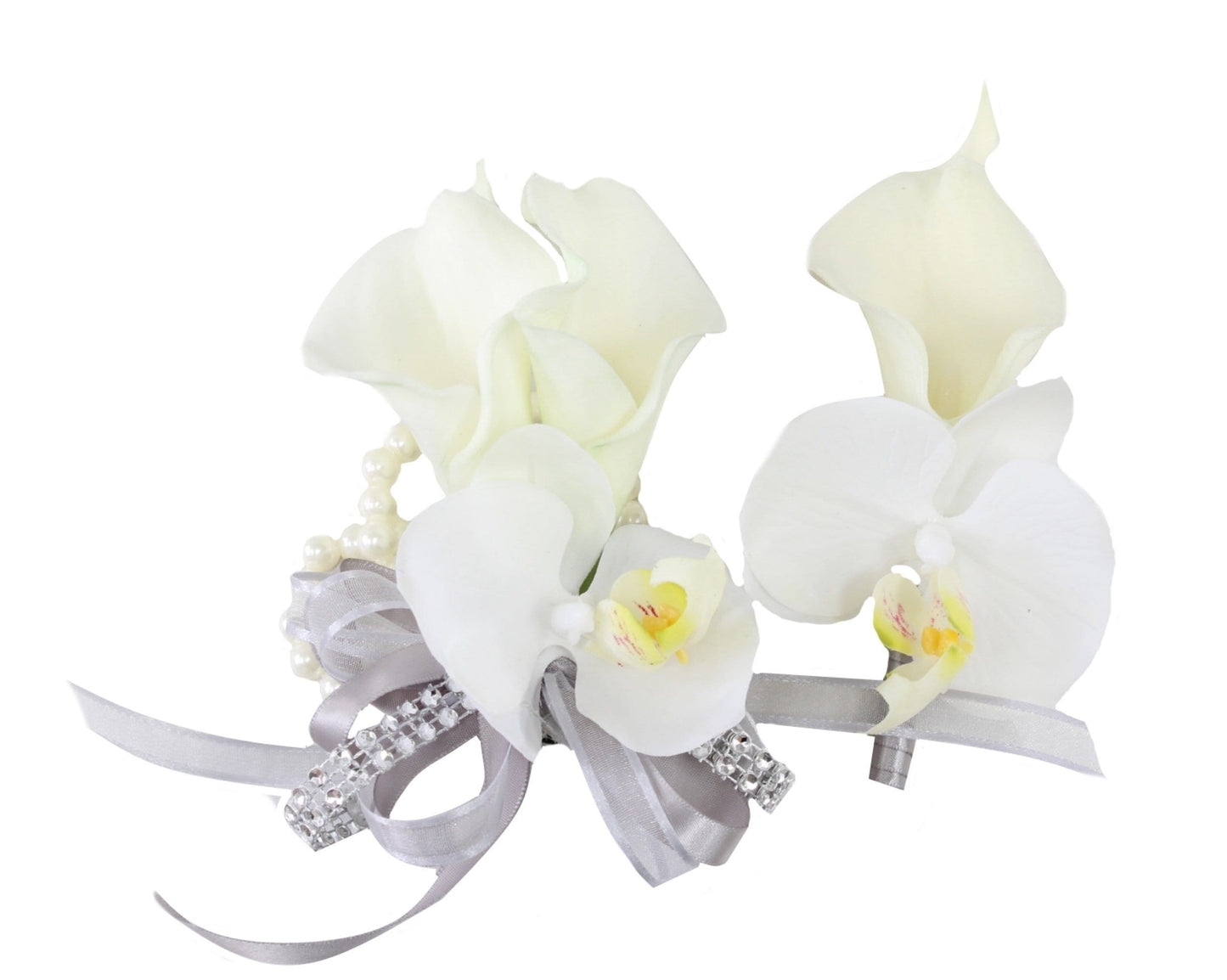 Elegant Faux Calla Lily & Orchid Corsage-Boutonniere Combo for Elegant Events