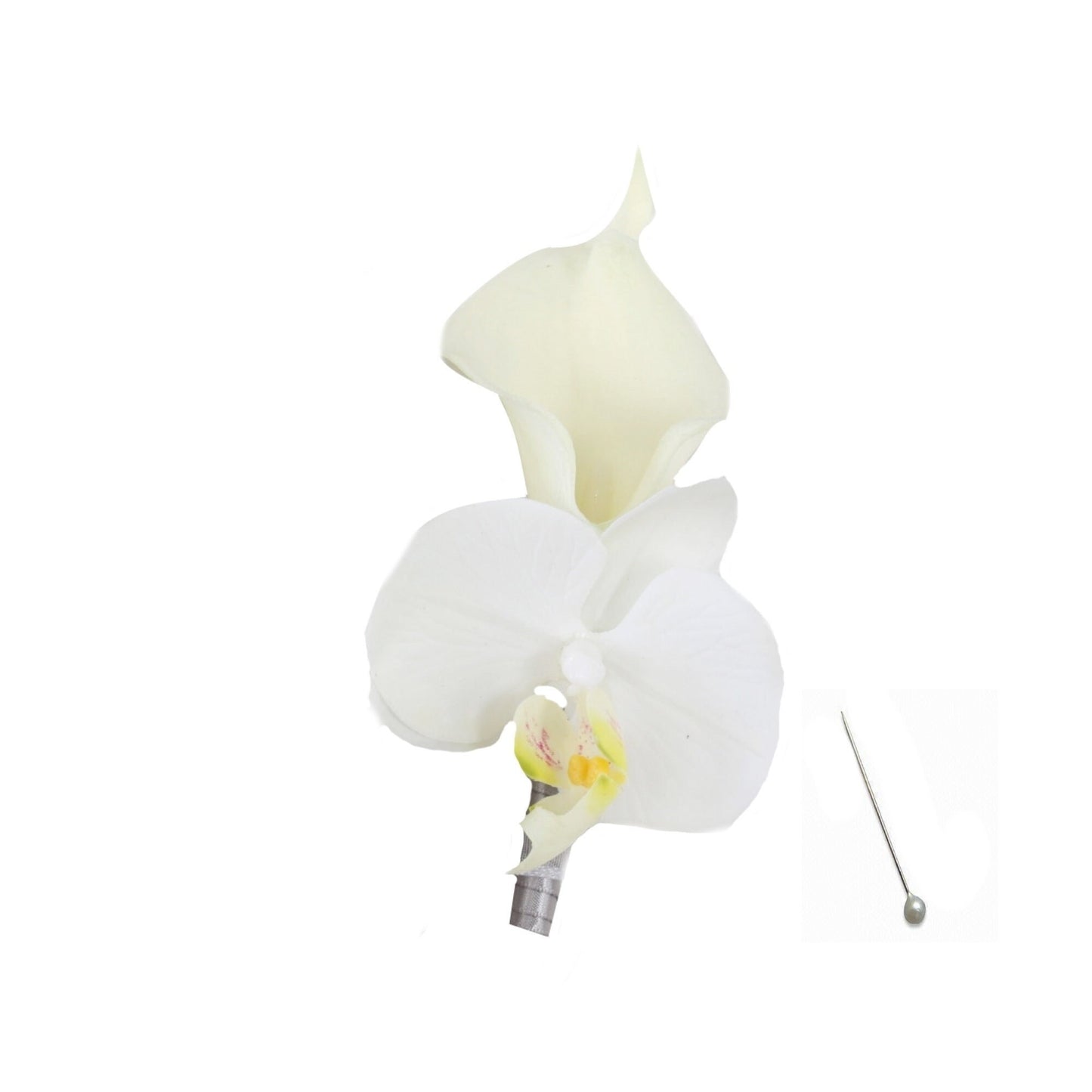 Elegant Faux Calla Lily & Orchid Corsage-Boutonniere Combo for Elegant Events