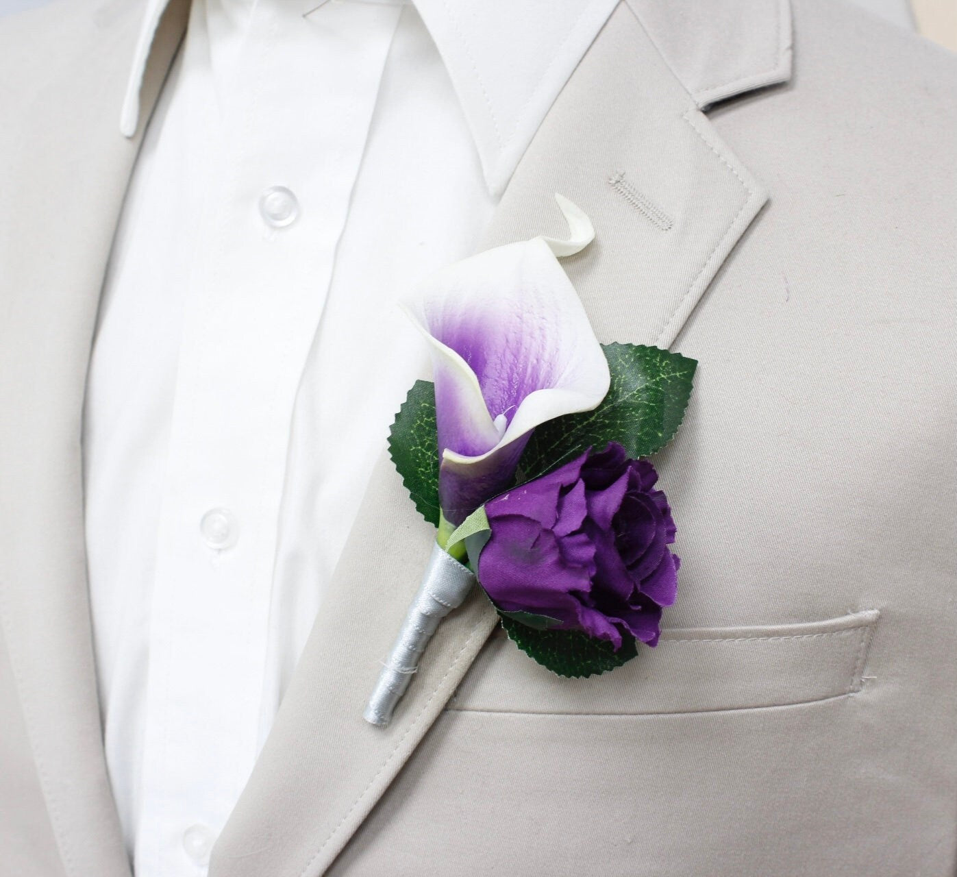 Purple -Boutonniere-keepsake artificial roses real touch Picasso Teal wedding groom groomsmen prom graduation flower