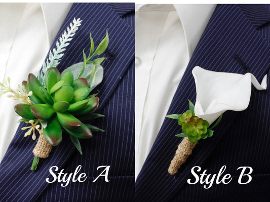 Customizable Real Touch Calla Lily Wedding Boutonniere & Corsage with Succulents