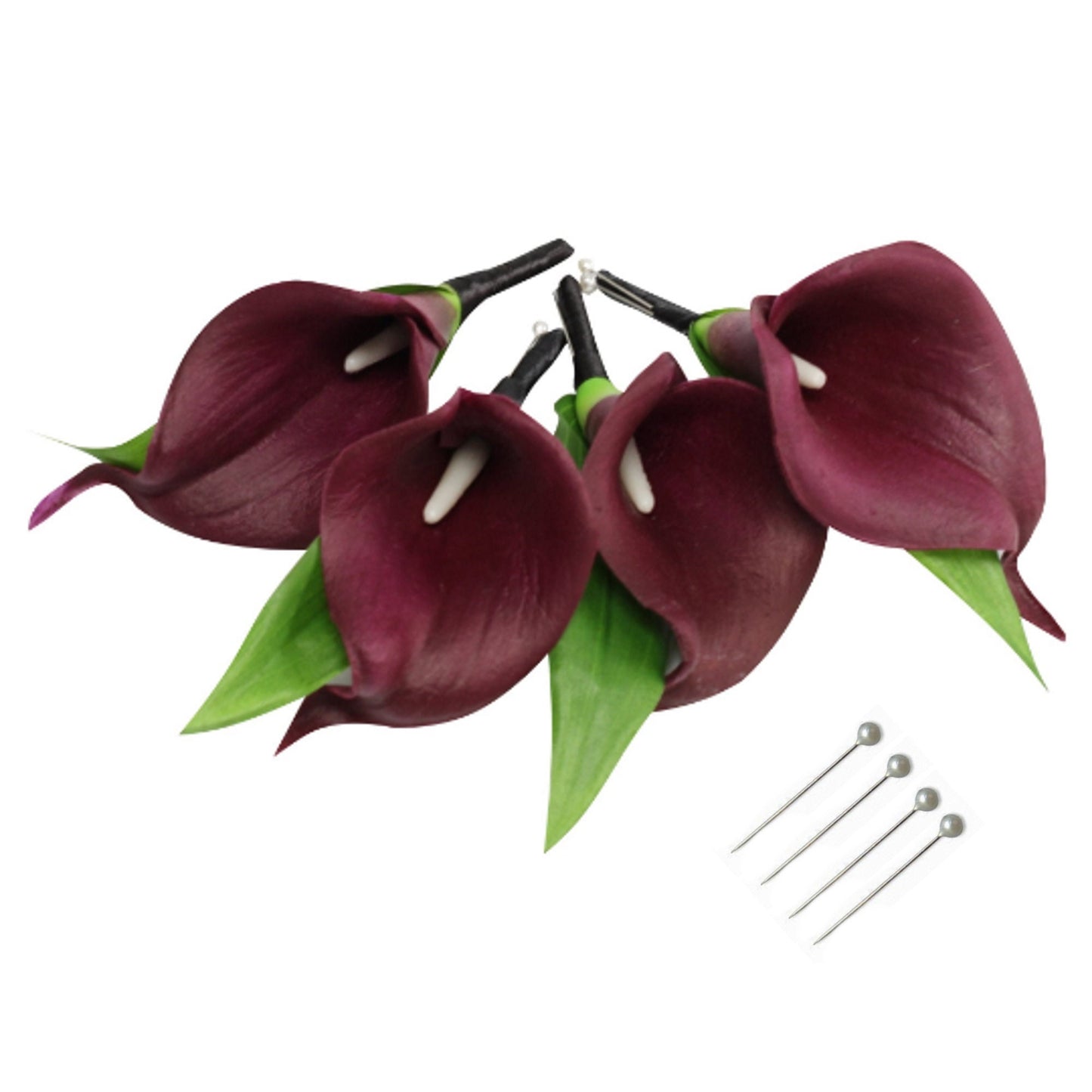 Pack of 4- Real touch calla lily Boutonnieres with greenery and ribbon wrapped stem Pin included Wedding Prom graduation Dance Groom father