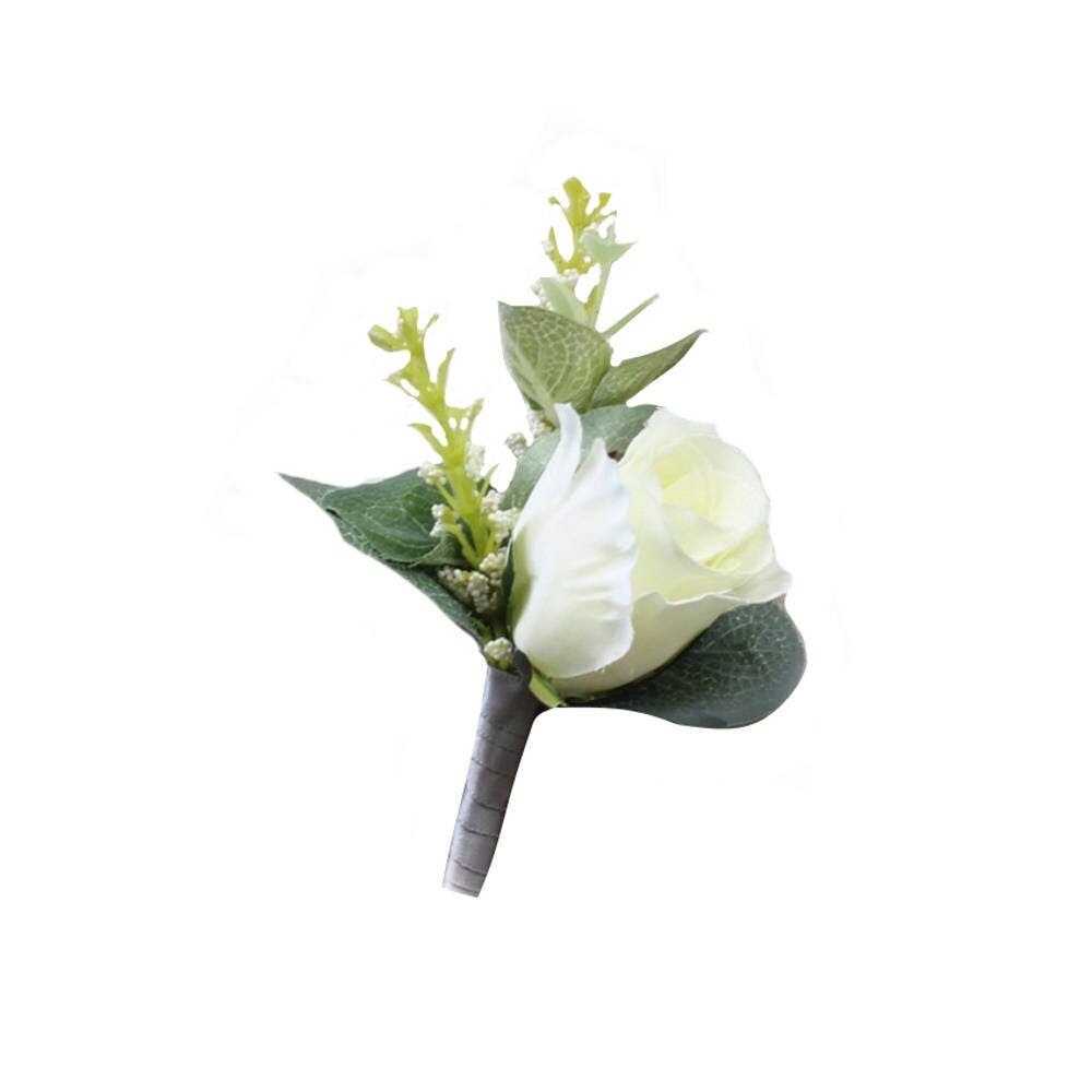 Customizable Artificial Rose Boutonniere with Satin Ribbon - Pin Included
