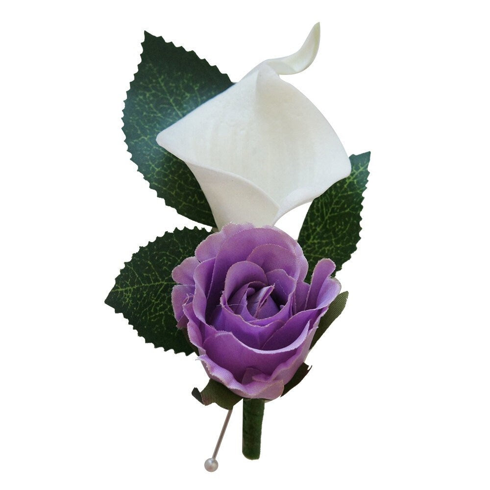 Elegant Calla Lily and Rose Bud Boutonniere - Customizable Colors