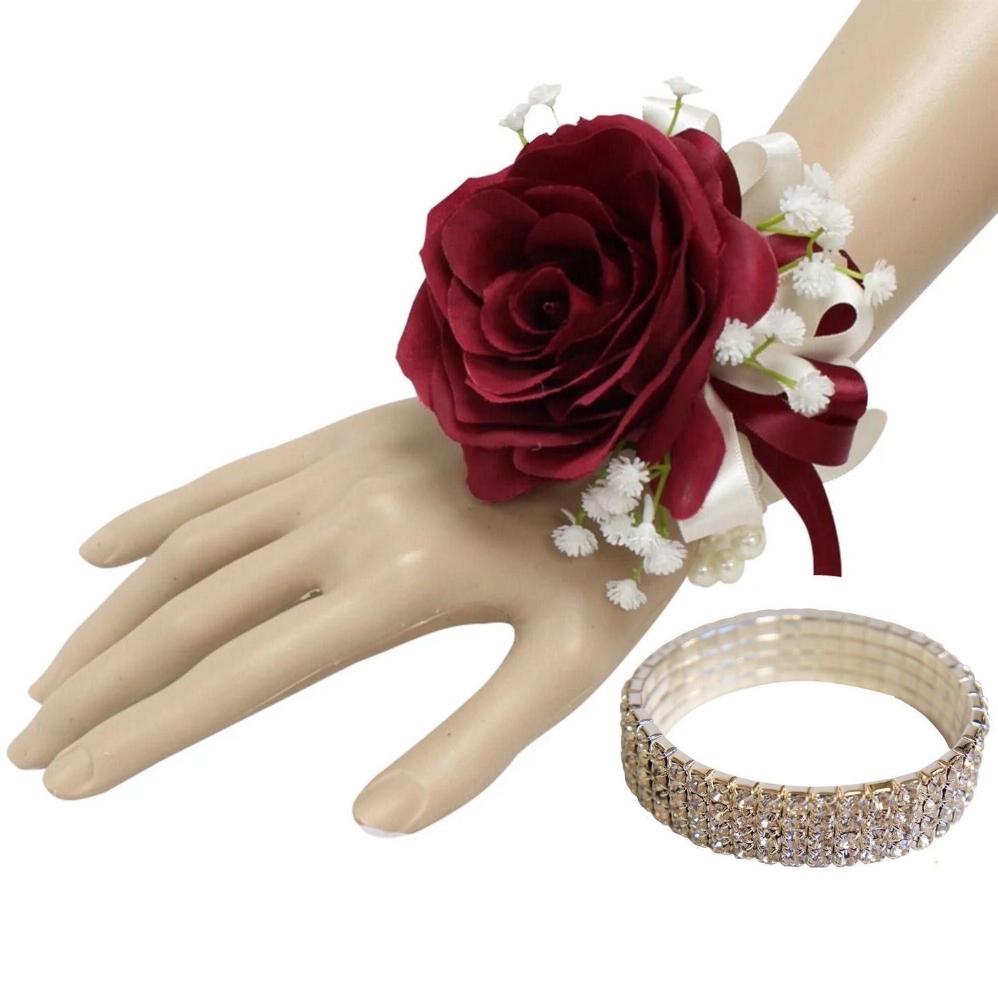 Elegant Burgundy & Ivory Wrist Corsage - Perfect for Weddings, Proms & More