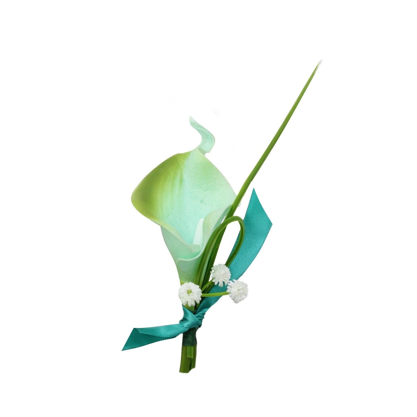 Real Touch Aqua Green Calla Lily Boutonniere - Elegant Wedding Accessory