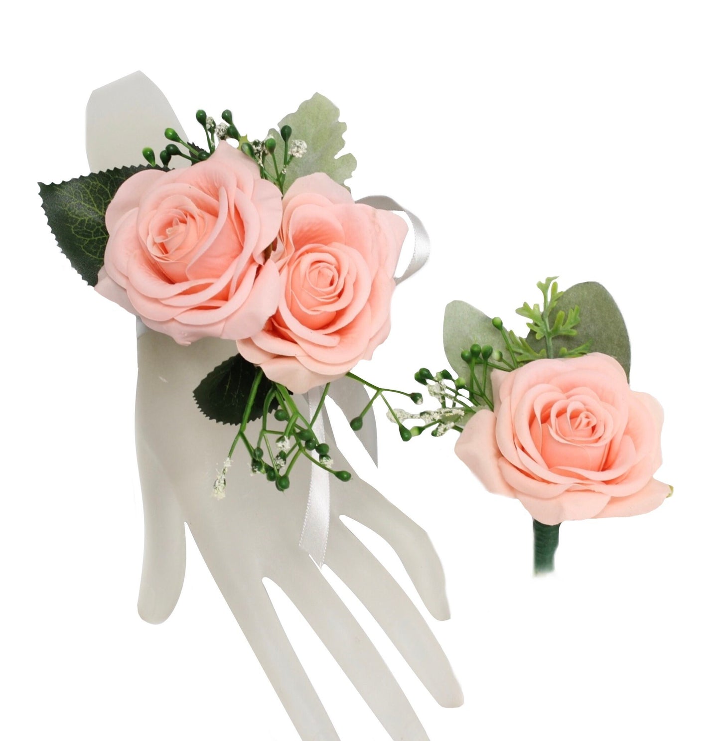 Luxurious Life-Like Rose Corsage & Boutonniere Set – Choose Your Color
