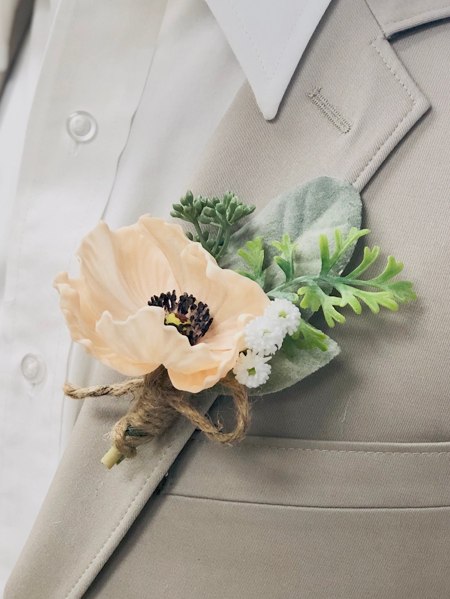 Elegant Boutonniere with Real Touch Poppy, Anemone & Greenery - Available in Multiple Colors