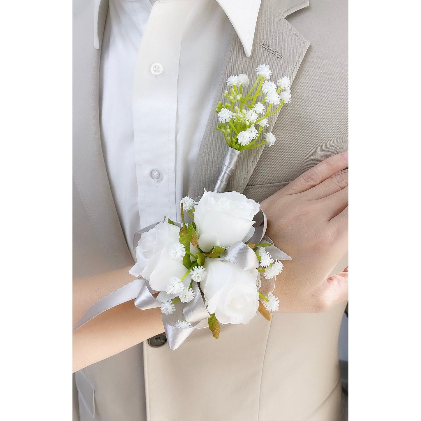 Elegant Personalized Silk Rose Corsage & Boutonniere Set - Choose Your Colors