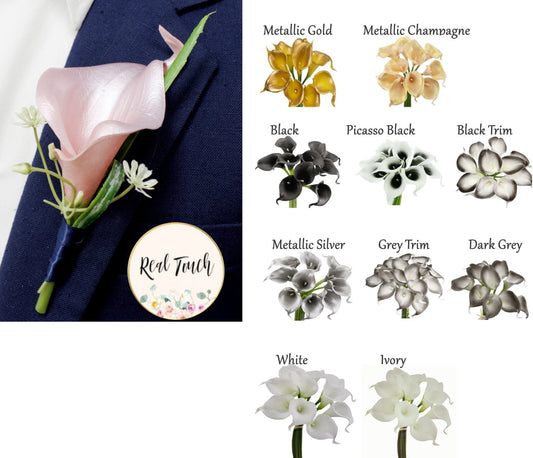 Customizable Calla Lily Boutonniere - Soft Touch Artificial Flower with Natural Fillers