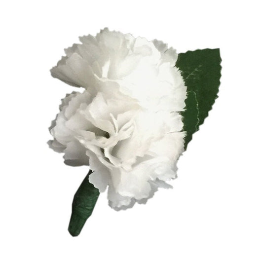 Elegant Double White Carnation Boutonniere with Silk Flowers