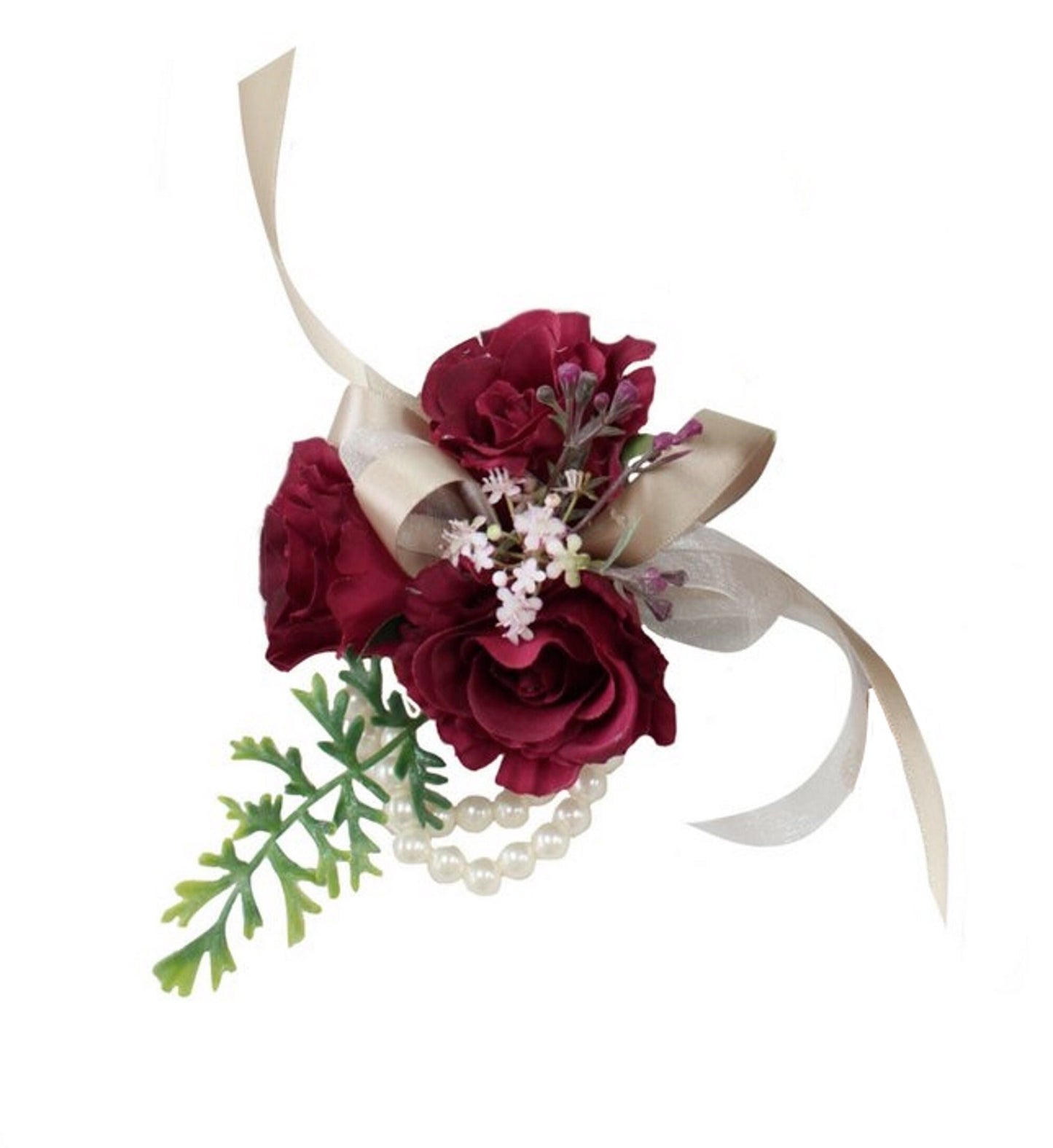 Elegant Pink & Burgundy Faux Rose Corsage and Boutonniere Set