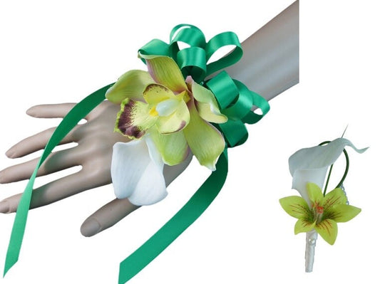 Elegant Orchid & Calla Lily Corsage and Boutonniere Combo for Formal Events