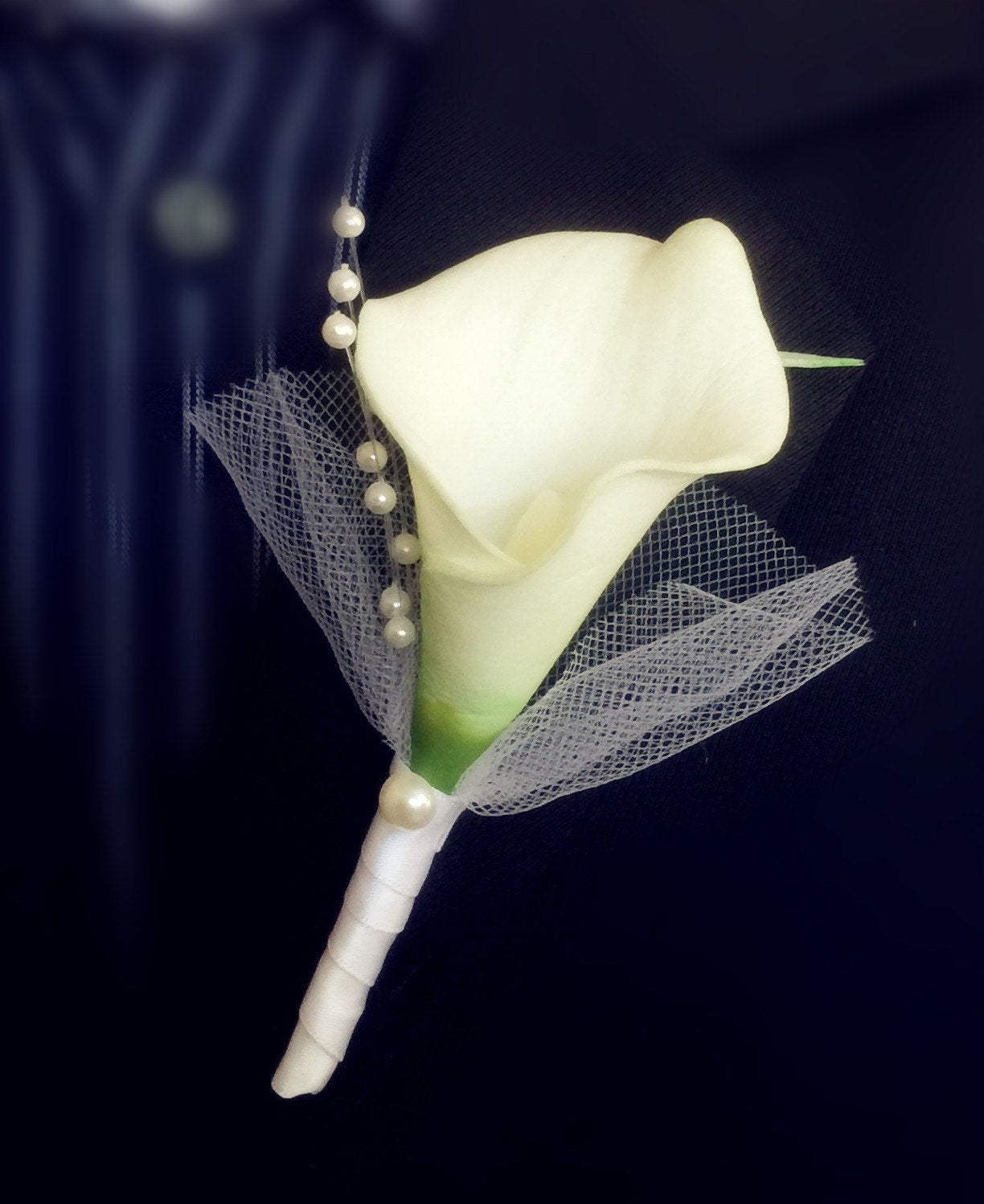 Elegant Calla Lily Corsage & Boutonniere Set with Pearls