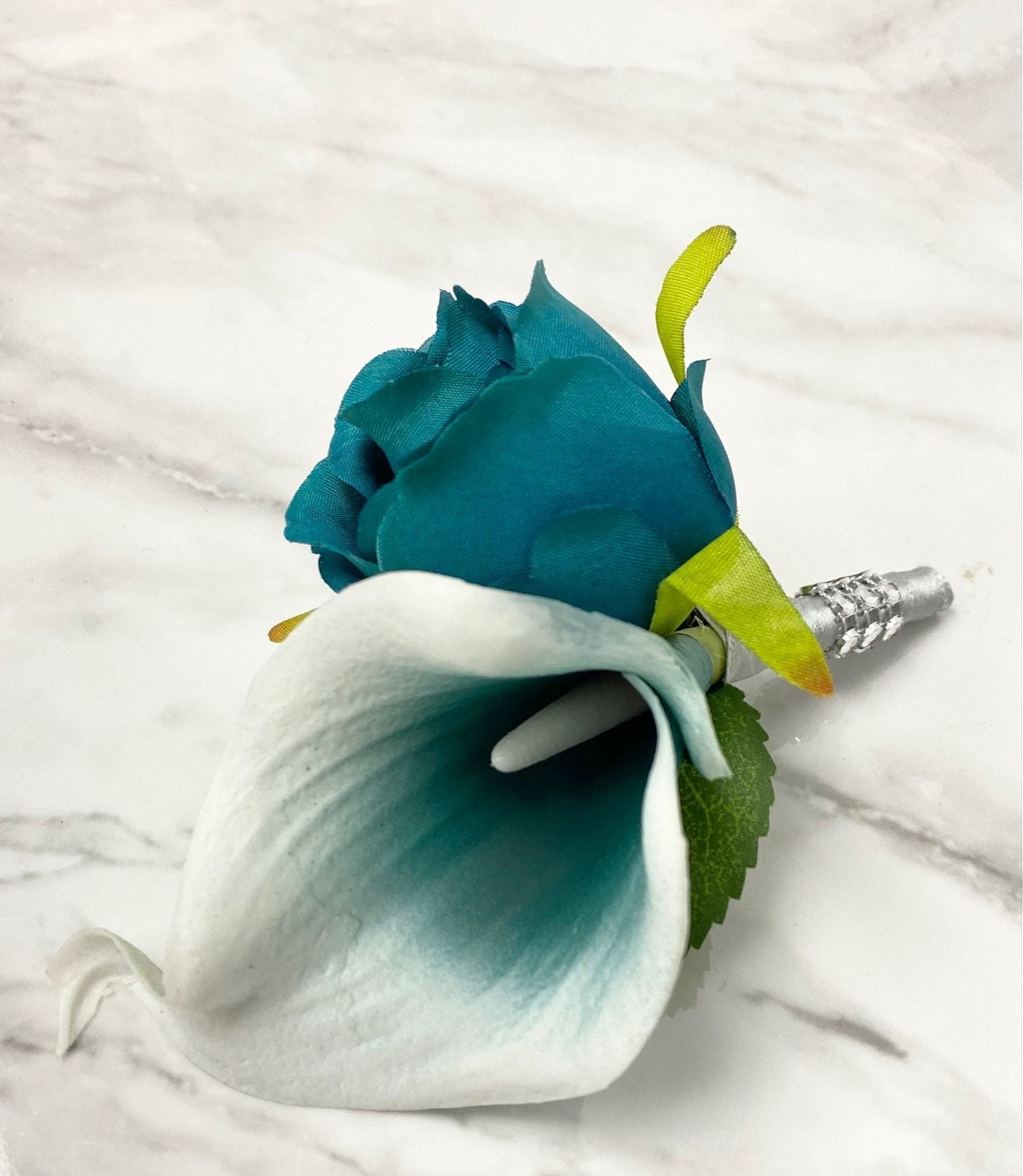 Elegant Teal Rose & Calla Lily Wedding Accessory Set - Customizable Colors