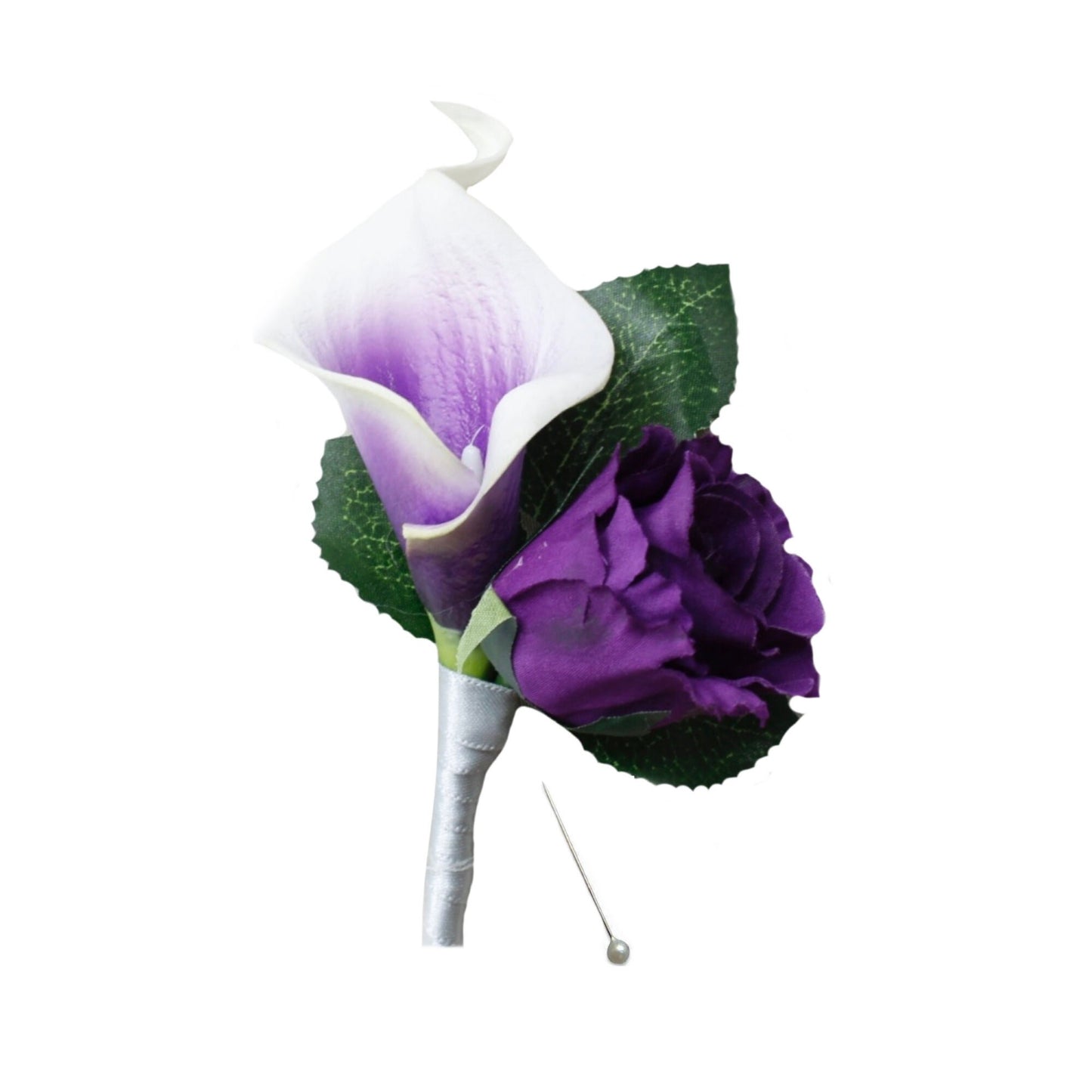 Purple -Boutonniere-keepsake artificial roses real touch Picasso Teal wedding groom groomsmen prom graduation flower