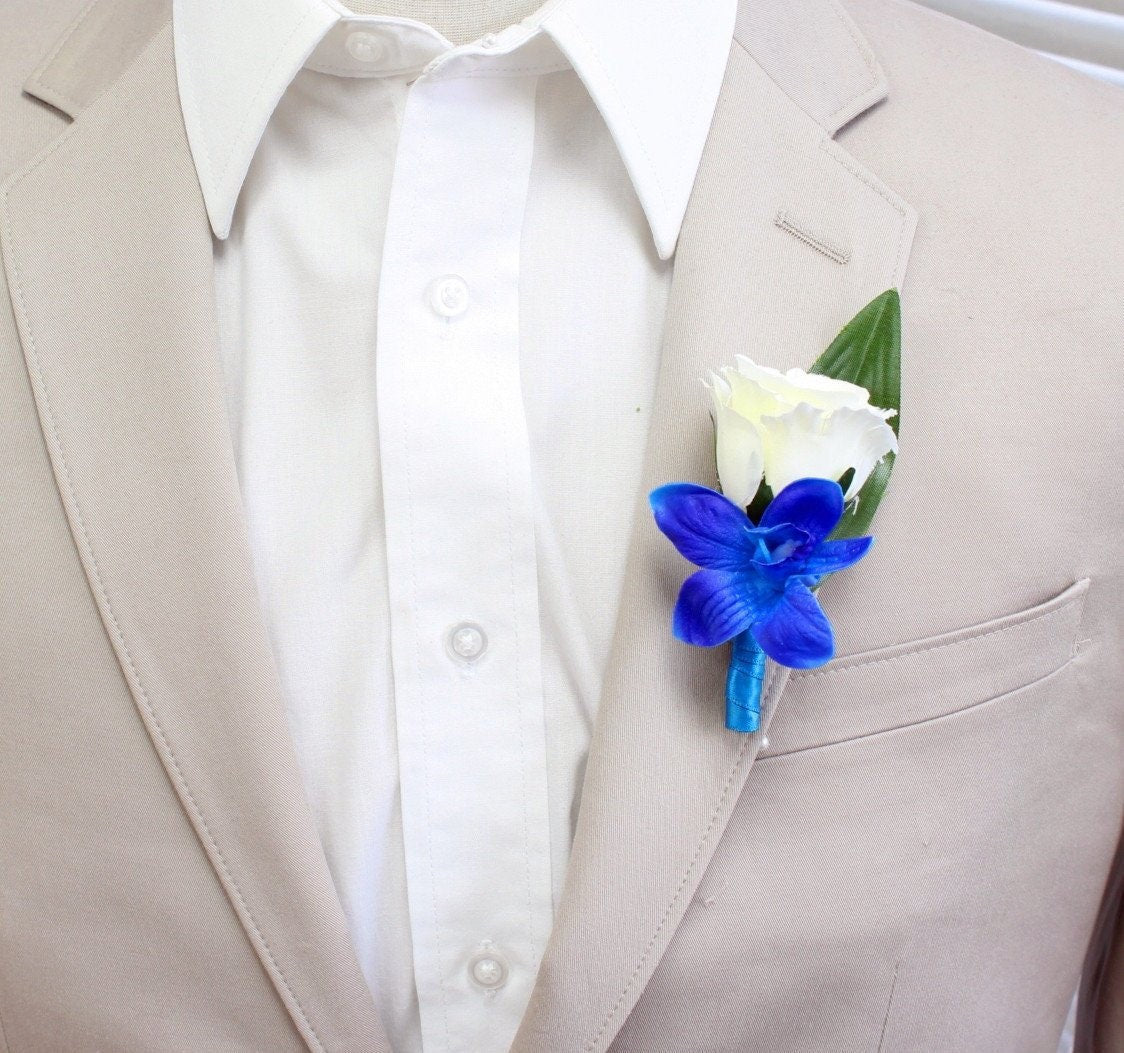 Elegant Galaxy Orchid & Silk Rosebud Boutonniere - Perfect for Prom, Weddings & Special Occasions