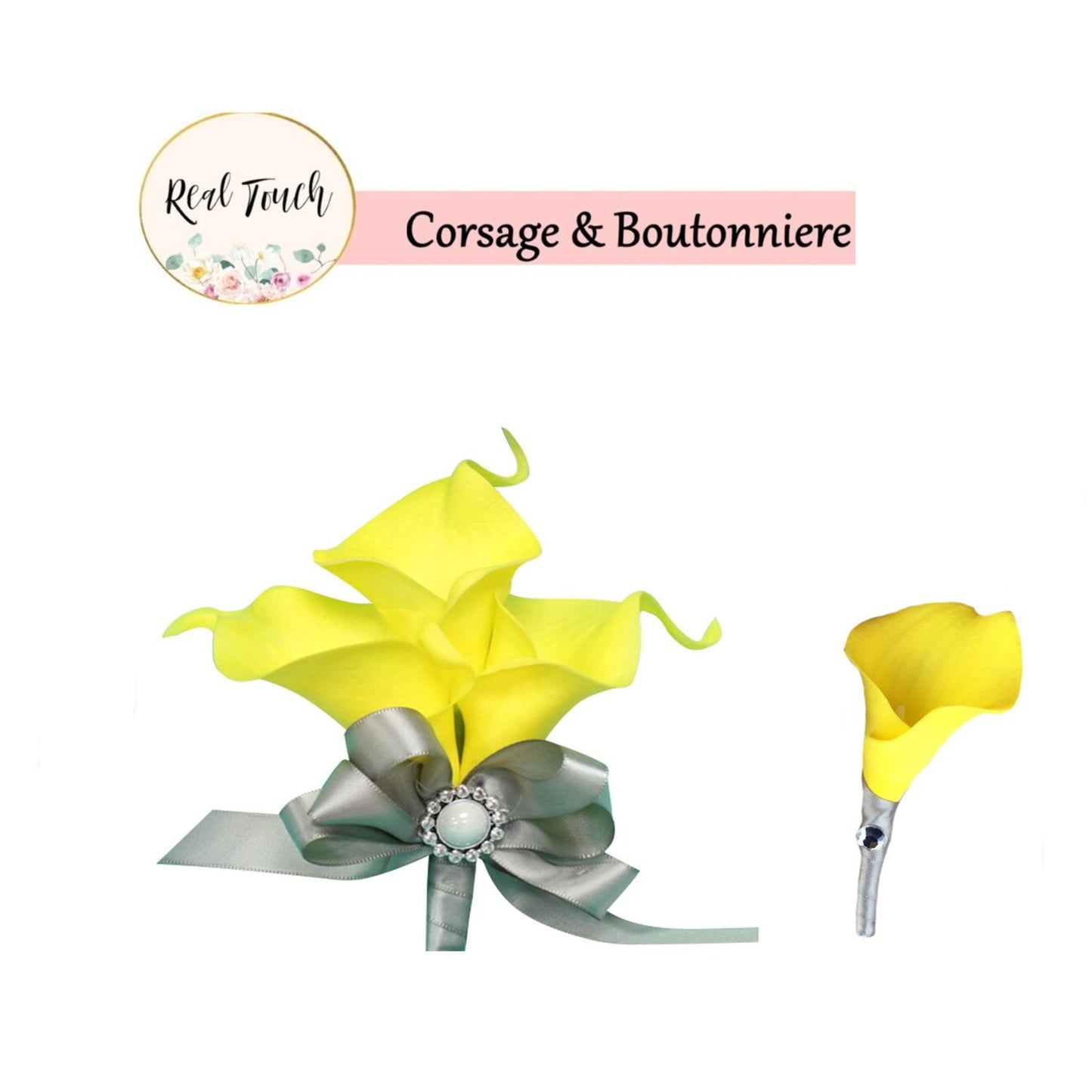 Elegant Real Touch Calla Lily Wedding Set - Customize Your Ribbon Color