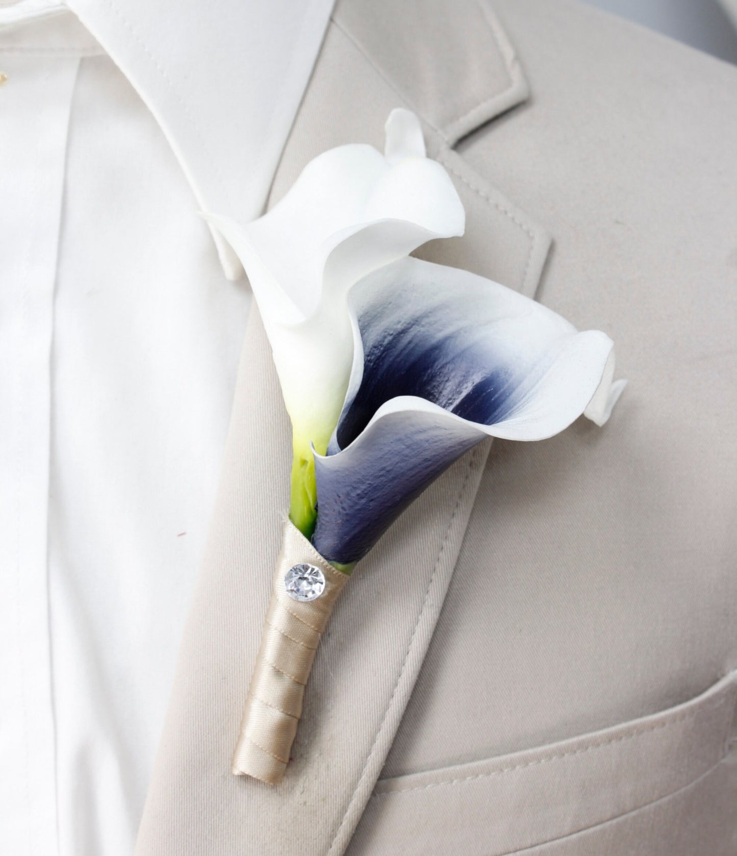 Custom Navy Calla Lily Wrist Corsage - Choose Your Ribbon Color