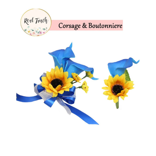 Elegant Sunflower & Calla Lily Corsage and Boutonniere Set - Personalizable