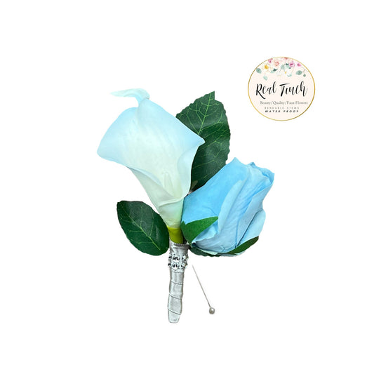 Elegant Calla Lily & Rosebud Boutonniere - Customizable Ribbon