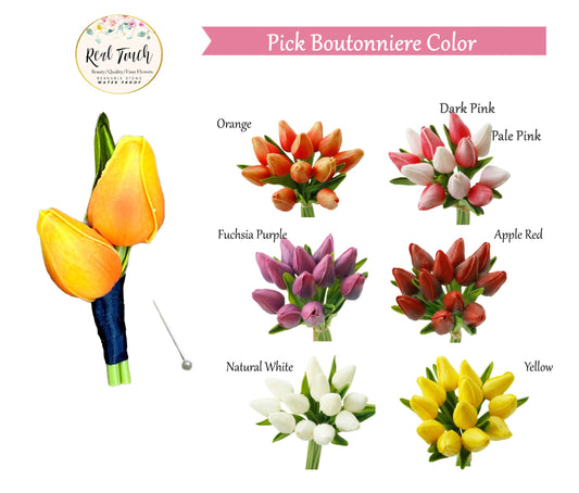 Customizable Soft Touch Tulip Boutonniere with Pin - Choose Your Colors