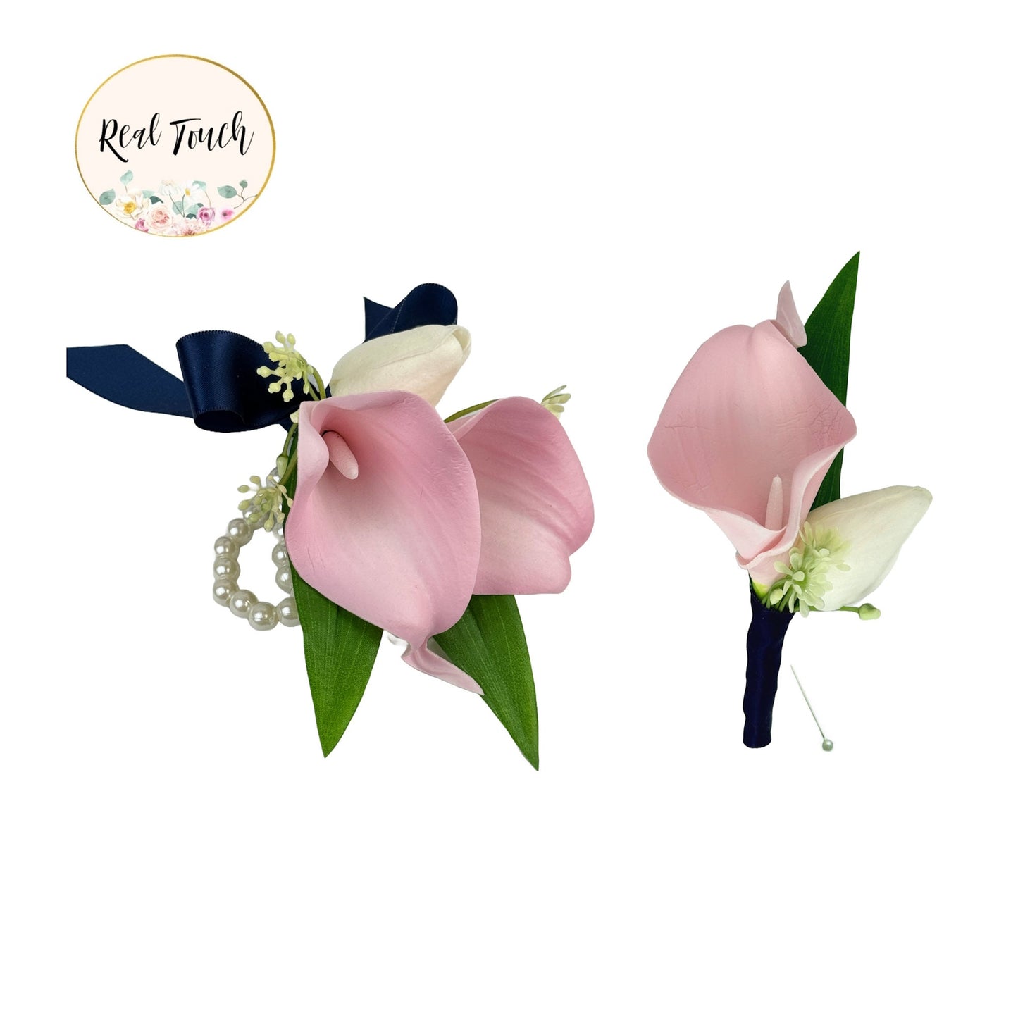 Luxury Artificial Calla Lily & Tulip Corsage/Boutonniere Set for Special Occasions